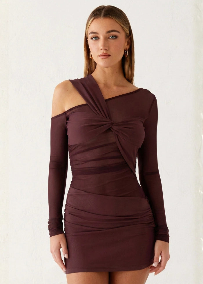 Asymmetrical brown mini dress My dress studio