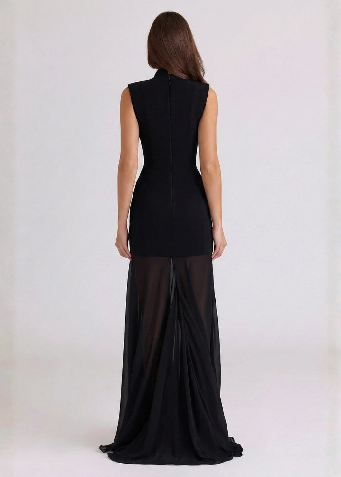 Black evening dress with tulle insert My dress studio