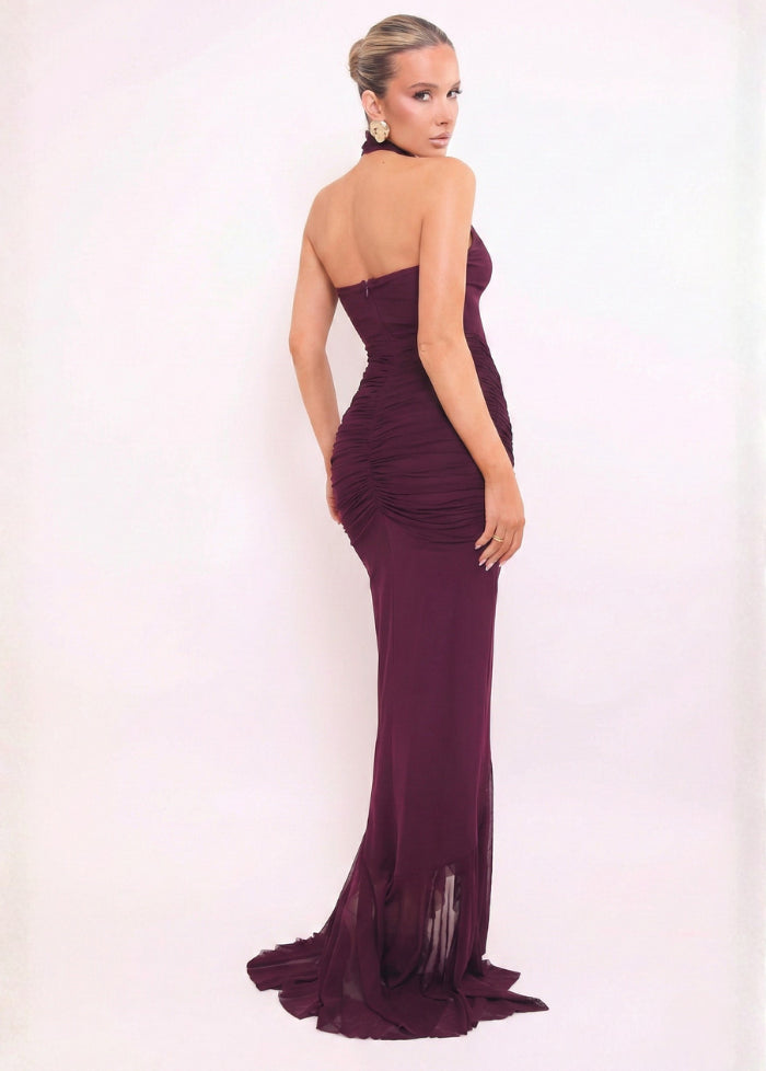 Burgundy draped evening dress My dress studio