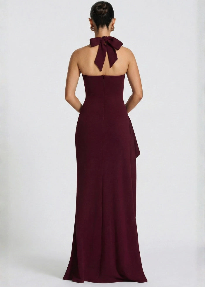 Burgundy dress with slit and straps My dress studio