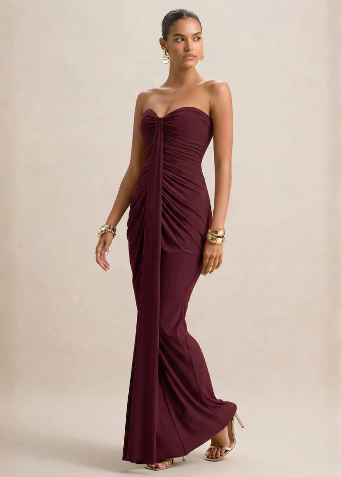 Burgundy strapless dress My dress studio