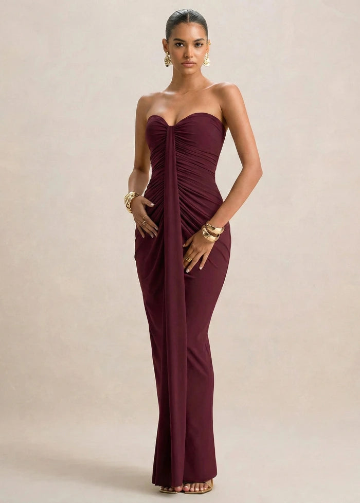 Burgundy strapless dress My dress studio