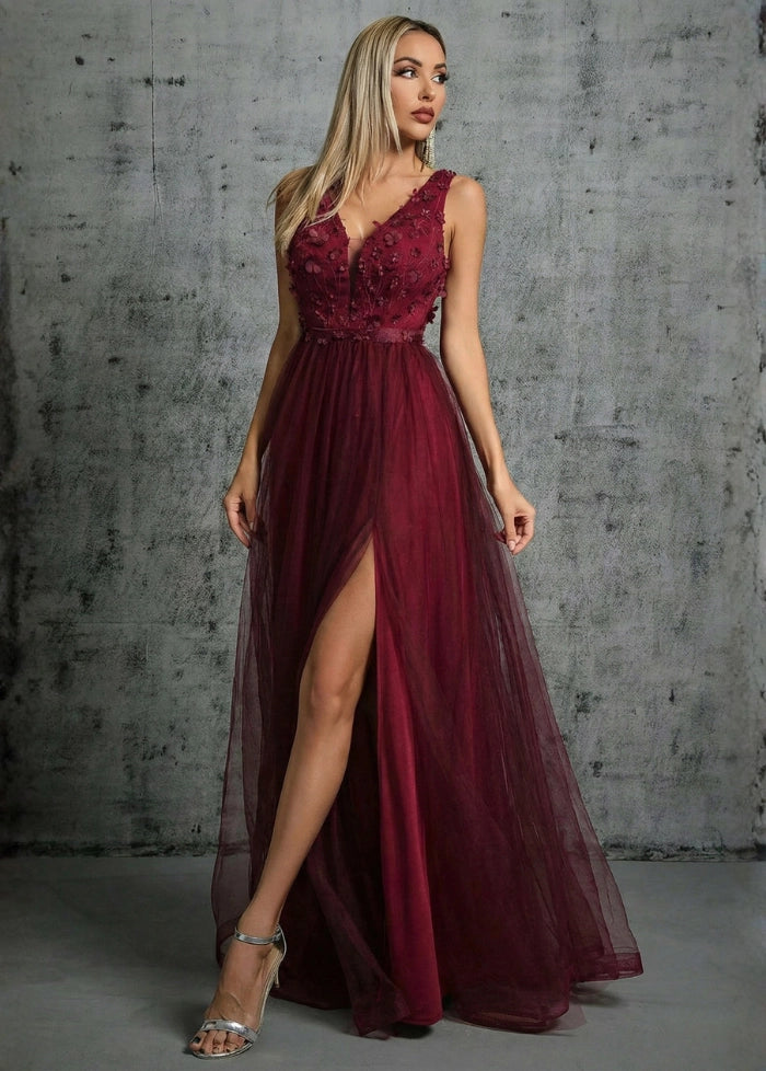 Burgundy tulle ball gown My dress studio