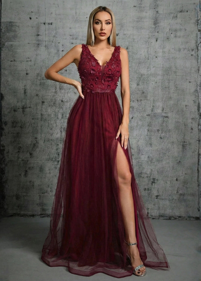 Burgundy tulle ball gown My dress studio