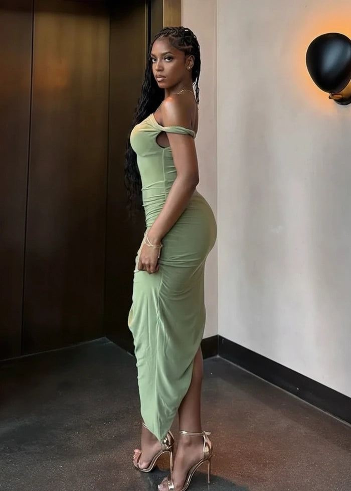 Green draped dress My dress studio