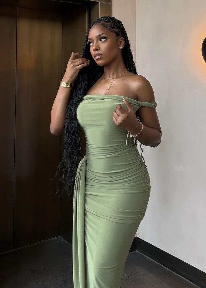 Green draped dress My dress studio