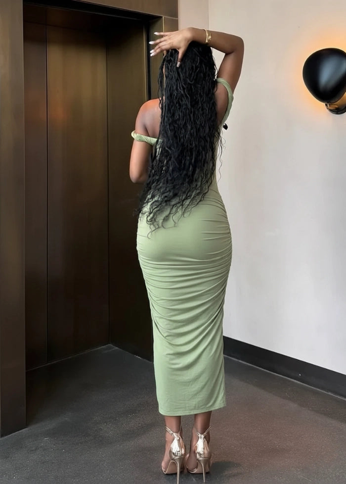 Green draped dress My dress studio