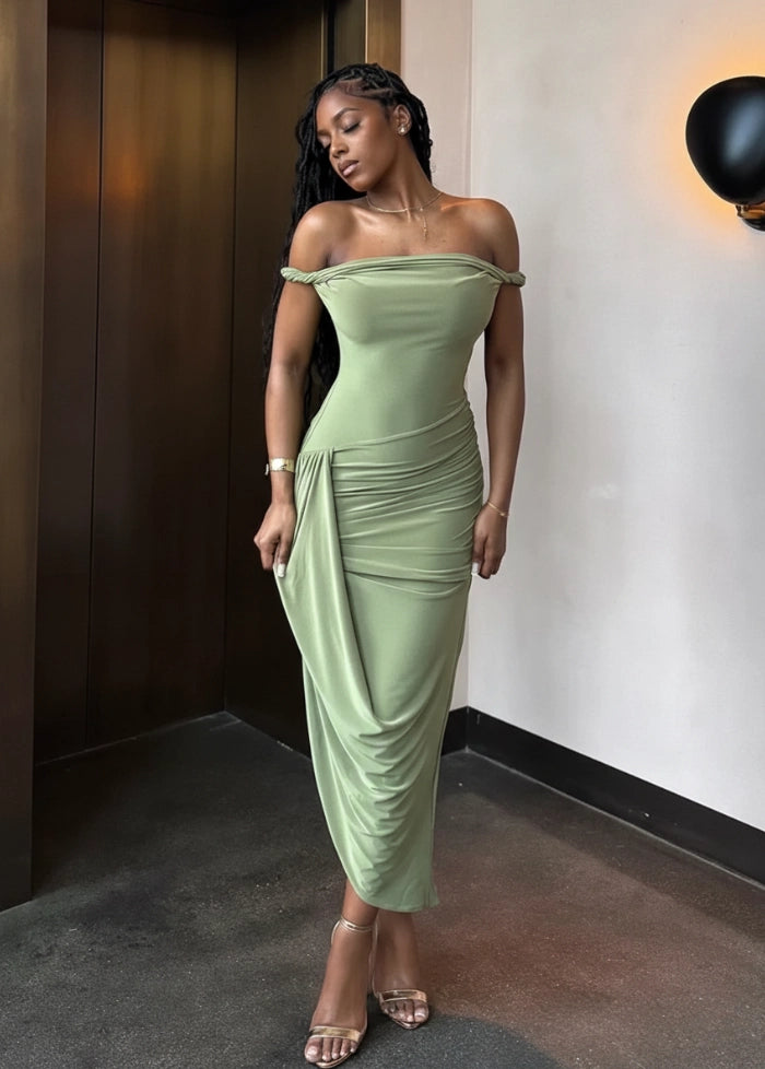 Green draped dress My dress studio