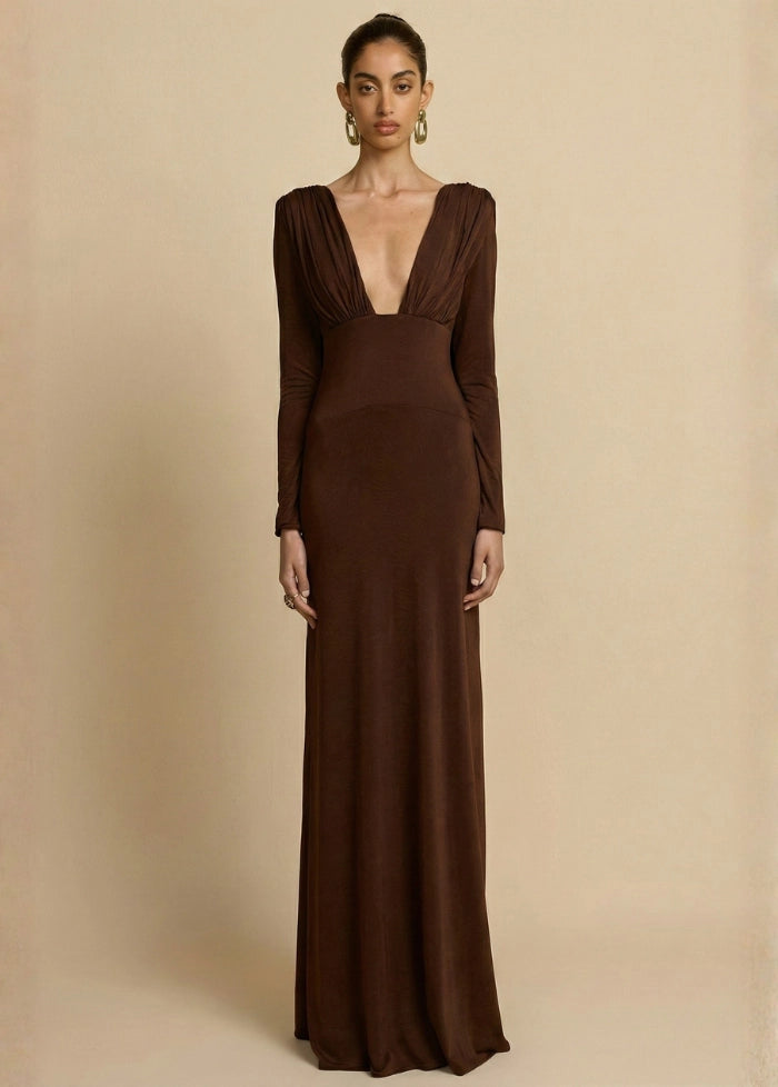 Long brown backless dress My dress studio