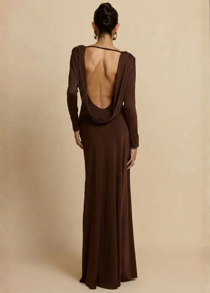 Long brown backless dress My dress studio
