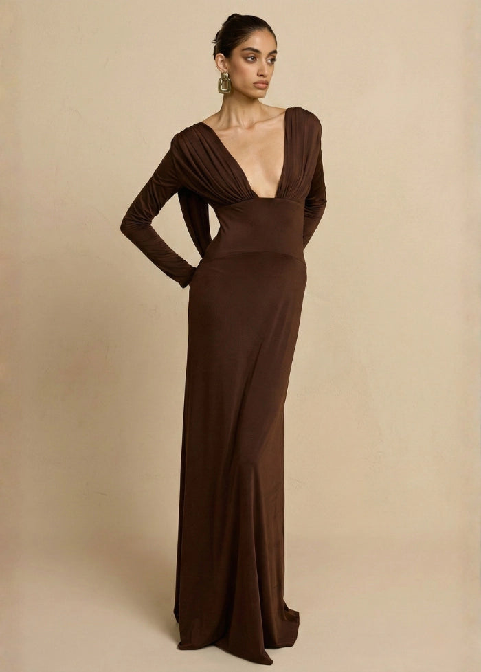 Long brown backless dress My dress studio