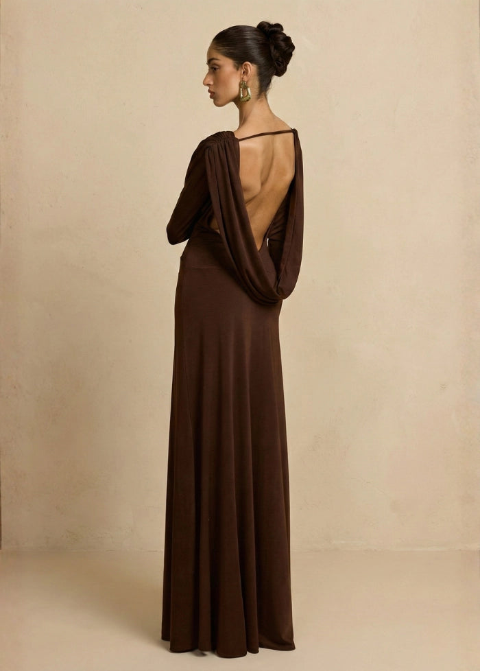 Long brown backless dress My dress studio