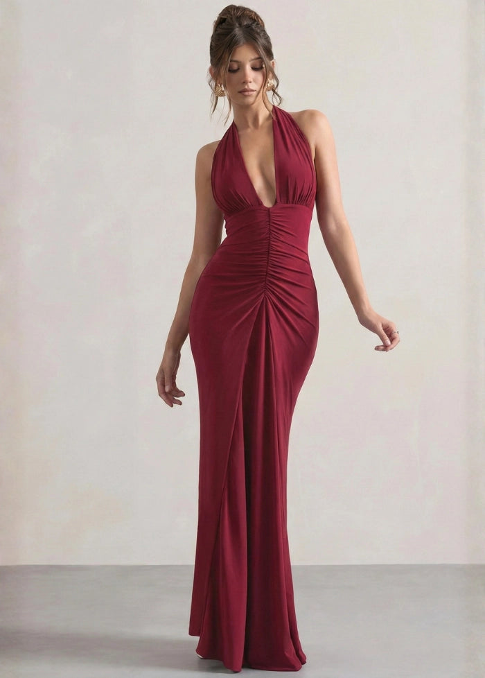 Long red dress with neckline My dress studio