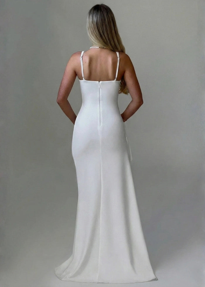 Long white dress with slit My dress studio