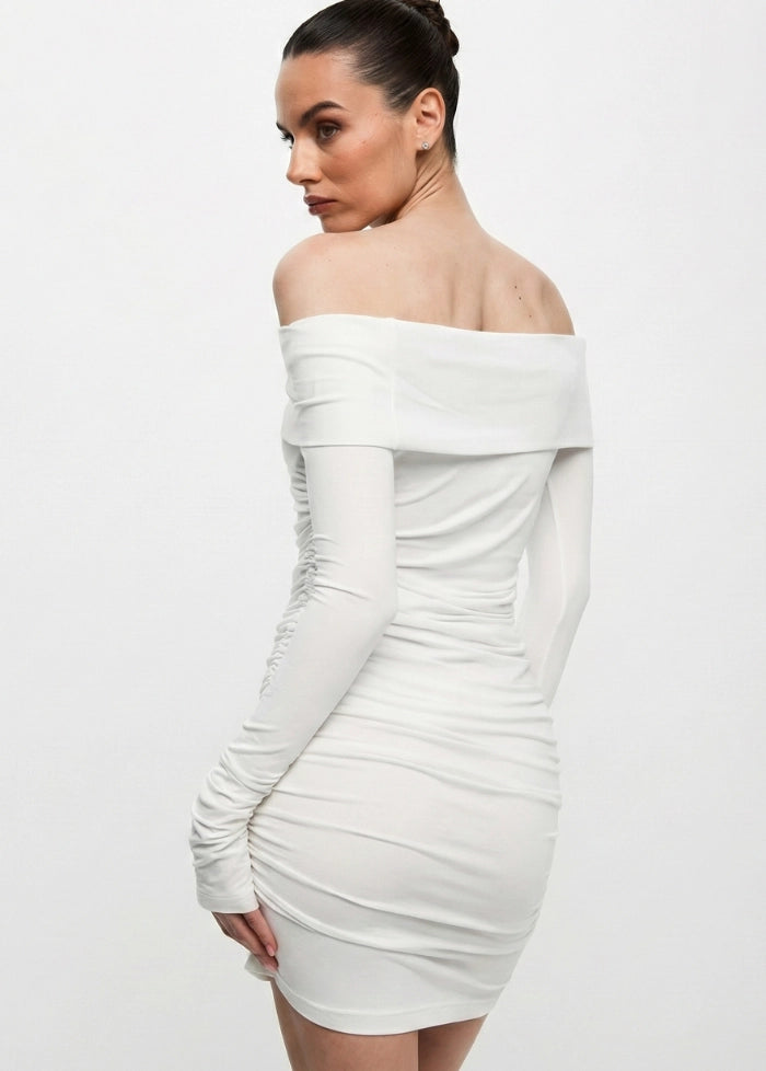 White bodycon dress with bare shoulder My dress studio